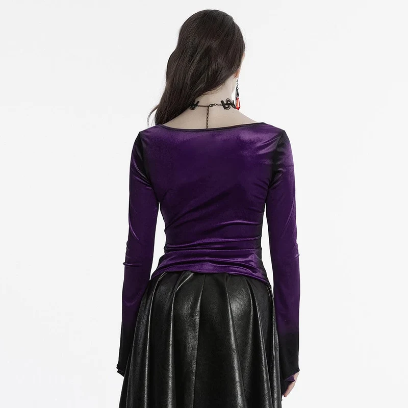 Gothic Irregular Gradient Velvet Shirt für Damen Violett