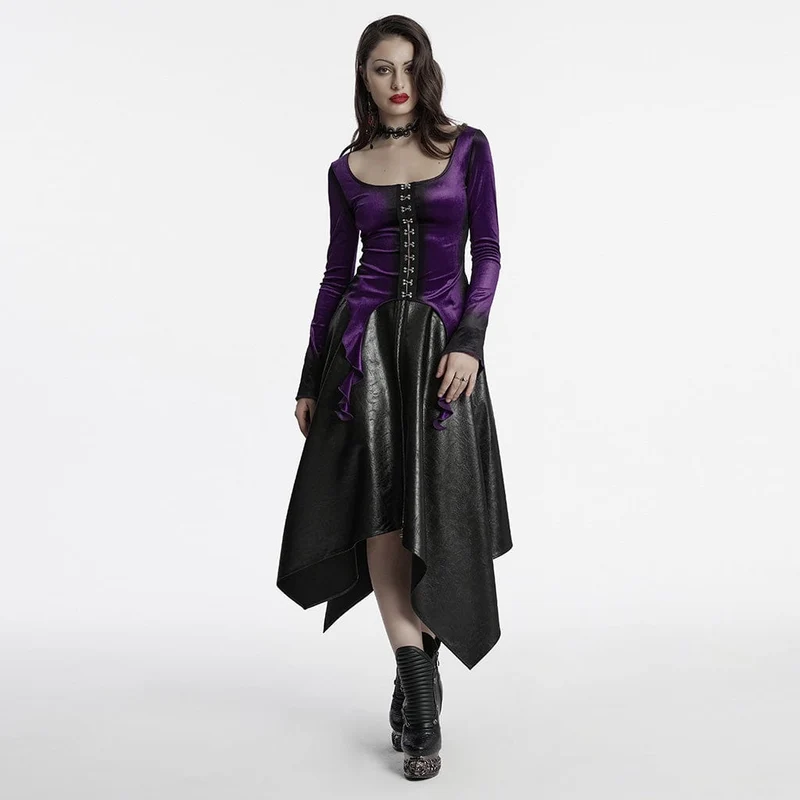 Gothic Irregular Gradient Velvet Shirt für Damen Violett