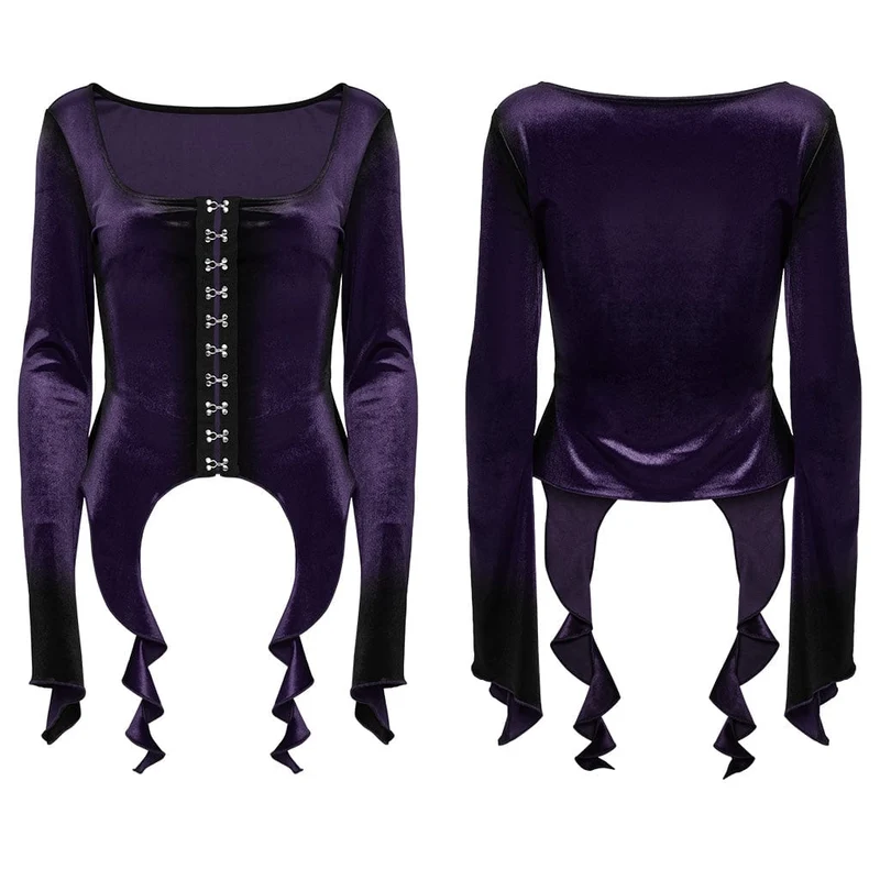 Gothic Irregular Gradient Velvet Shirt für Damen Violett