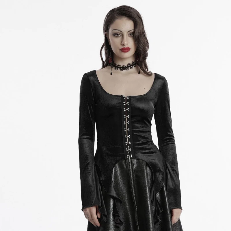 Gothic-Hemd aus Samt mit unregelmäßigem Farbverlauf für Damen