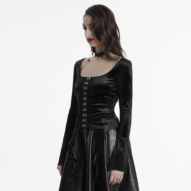 Gothic-Hemd aus Samt mit unregelmäßigem Farbverlauf für Damen