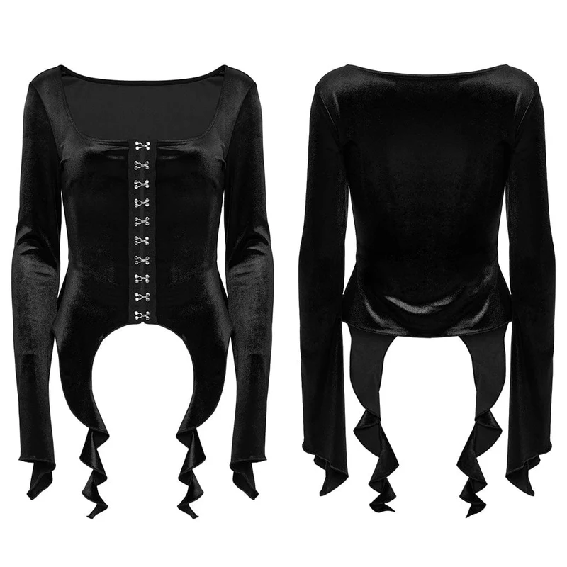 Gothic-Hemd aus Samt mit unregelmäßigem Farbverlauf für Damen