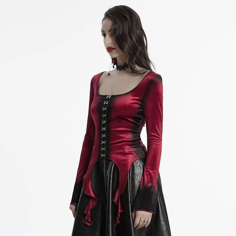 Gothic-Hemd aus unregelmäßigem Farbverlaufssamt für Damen in Rot