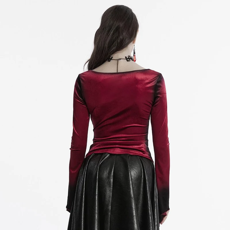 Gothic-Hemd aus unregelmäßigem Farbverlaufssamt für Damen in Rot
