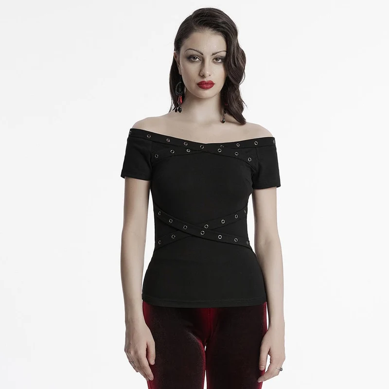 Gothic-Shirt mit schulterfreien Ösenträgern für Damen