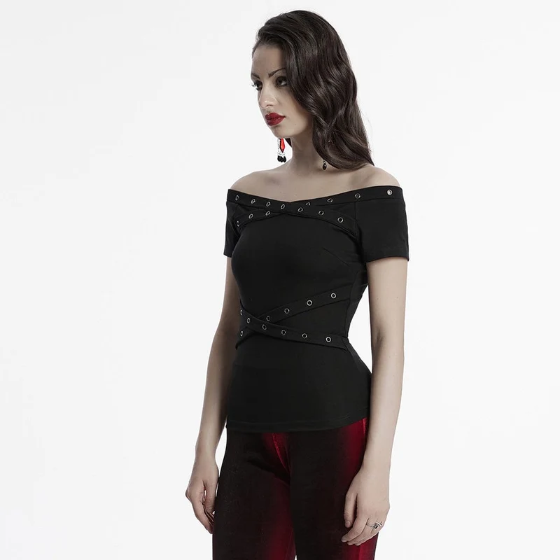 Gothic-Shirt mit schulterfreien Ösenträgern für Damen