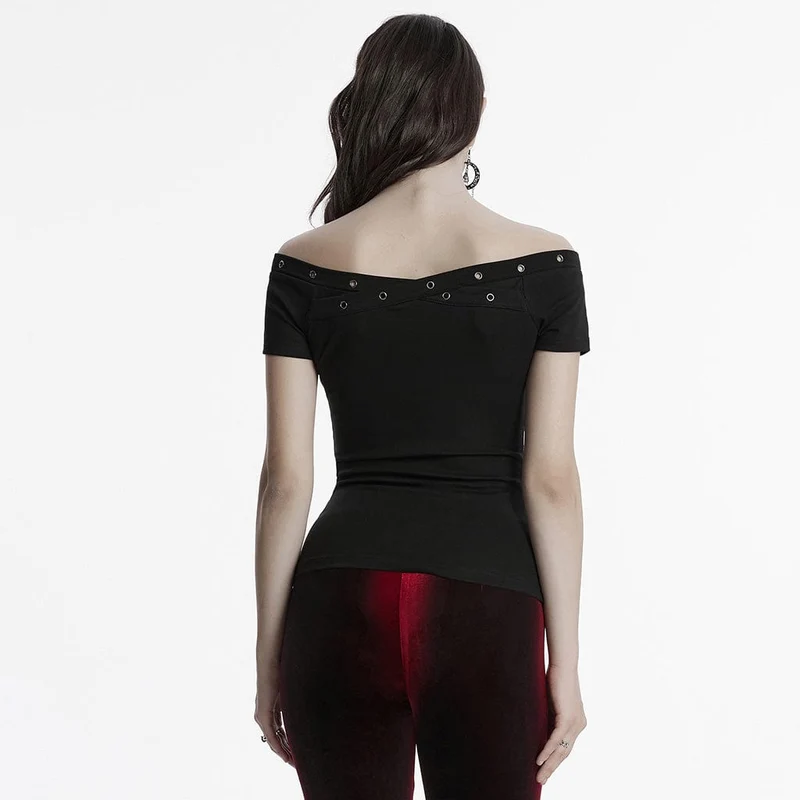 Gothic-Shirt mit schulterfreien Ösenträgern für Damen
