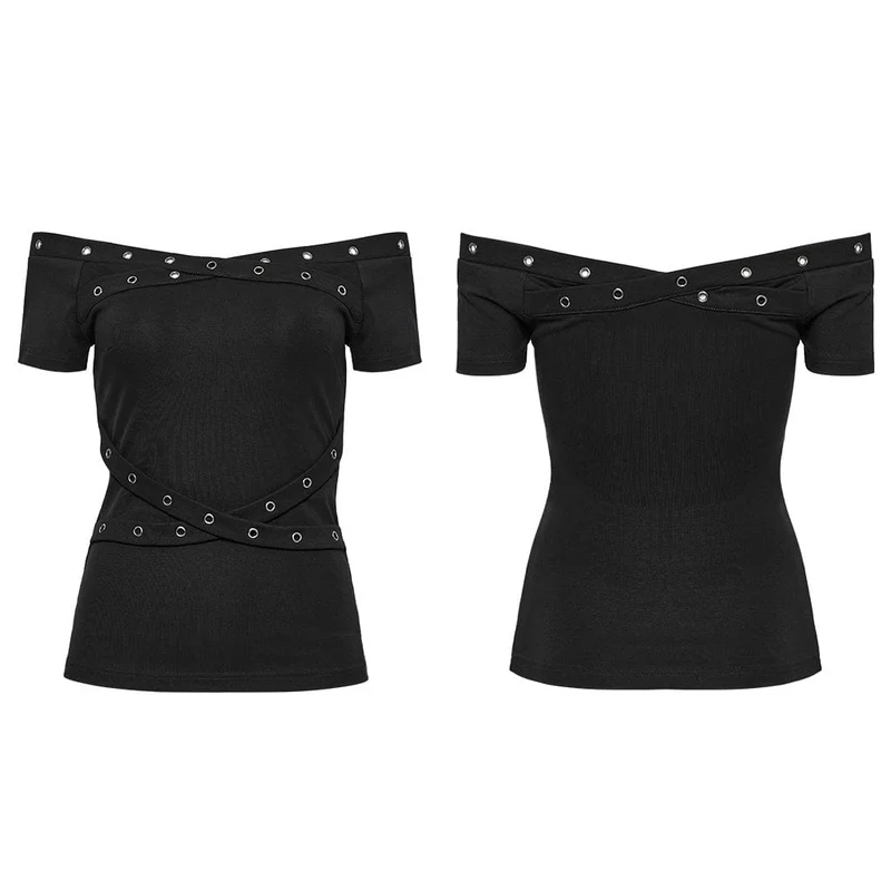 Gothic-Shirt mit schulterfreien Ösenträgern für Damen