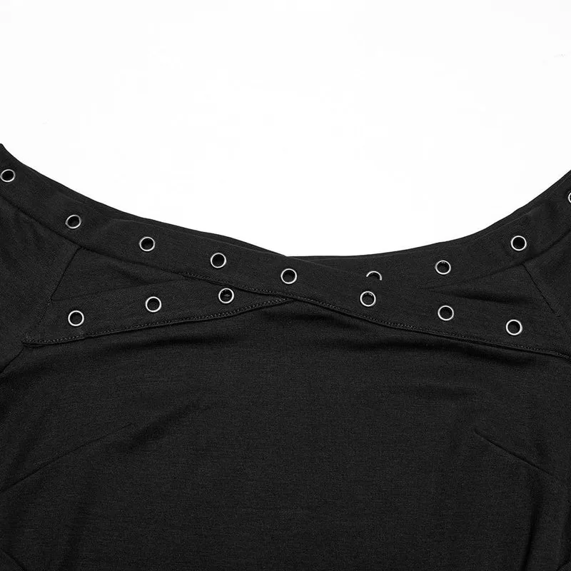 Gothic-Shirt mit schulterfreien Ösenträgern für Damen