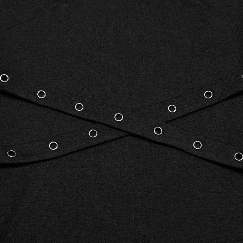 Gothic-Shirt mit schulterfreien Ösenträgern für Damen