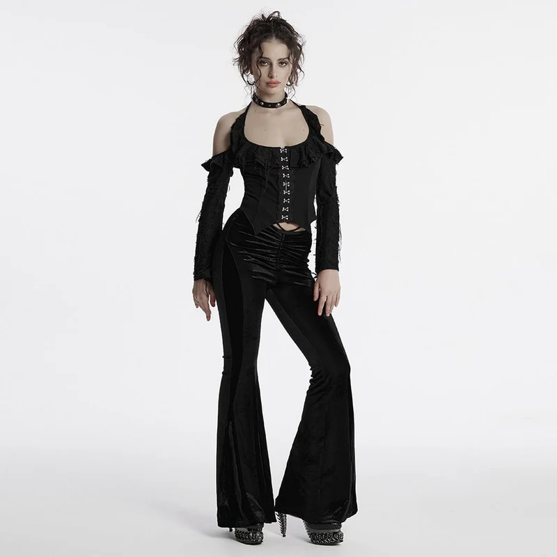 Gothic Schlaghose aus Samt mit Kordelzug für Damen
