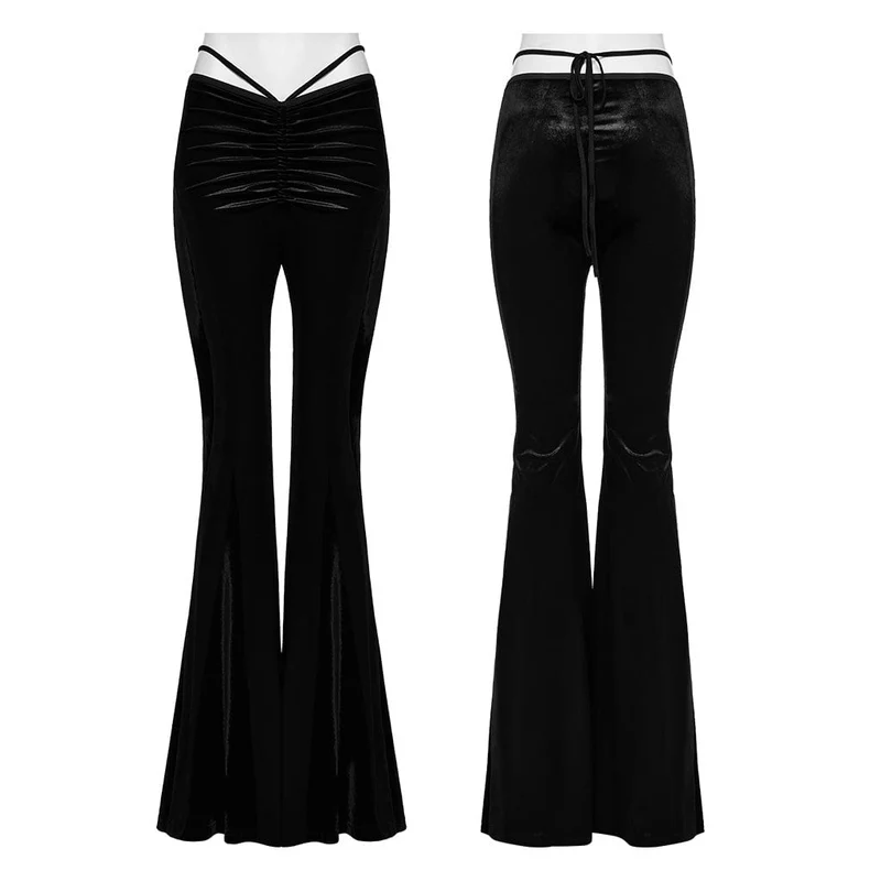 Gothic Schlaghose aus Samt mit Kordelzug für Damen