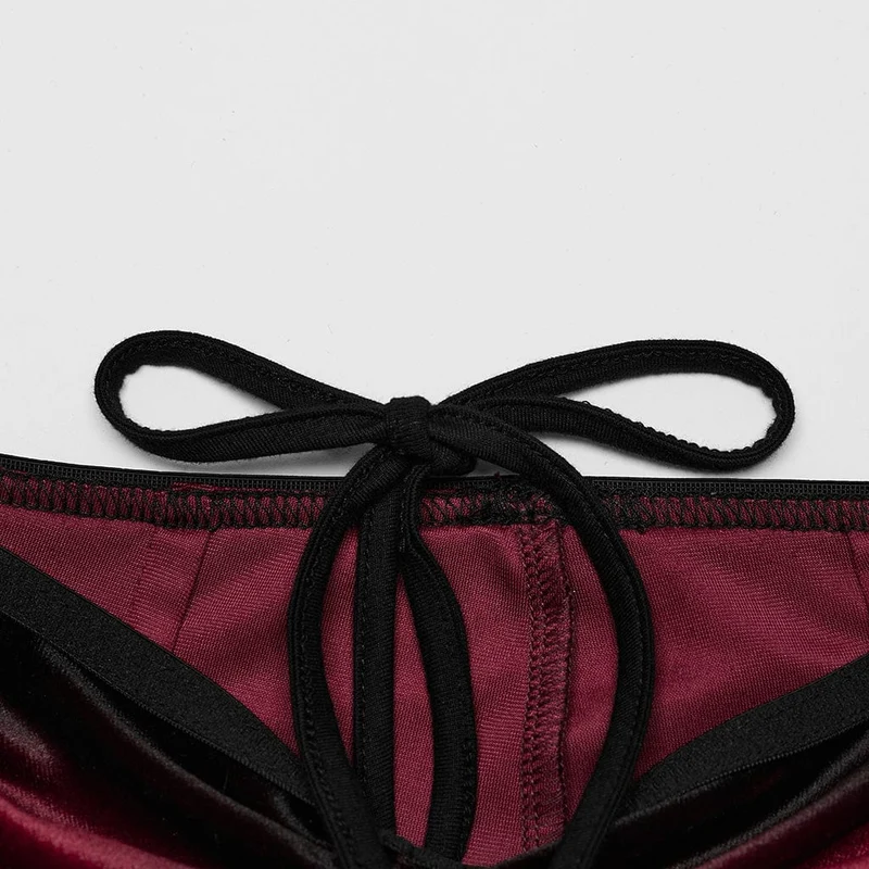 Gothic Schlaghose aus Samt in Kontrastfarbe mit Kordelzug für Damen in Rot