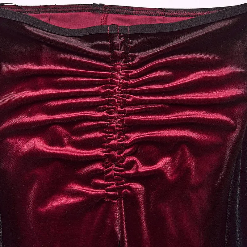 Gothic Schlaghose aus Samt in Kontrastfarbe mit Kordelzug für Damen in Rot