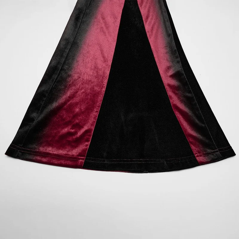 Gothic Schlaghose aus Samt in Kontrastfarbe mit Kordelzug für Damen in Rot