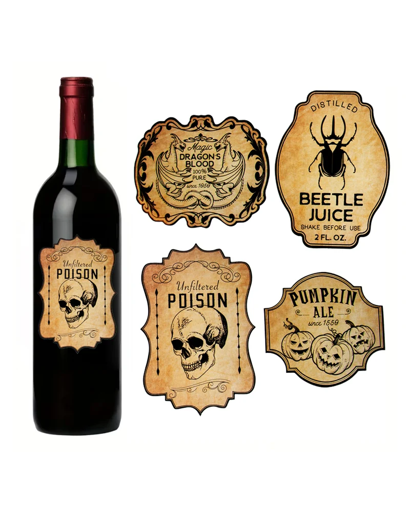 12 Antike Halloween Flaschenaufkleber