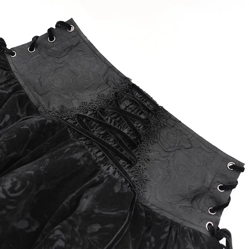 Gothic-Samtrock mit Kreuzquaste für Damen, Schwarz