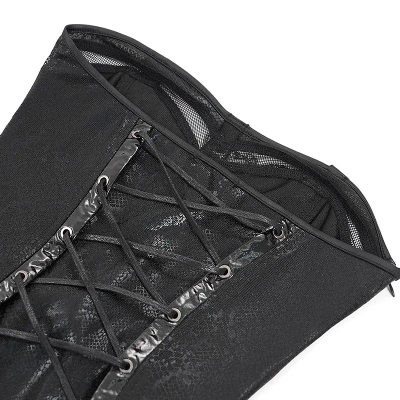 Damen Punk Mesh Splice Chained Neckholder Flitterwochen Kleid