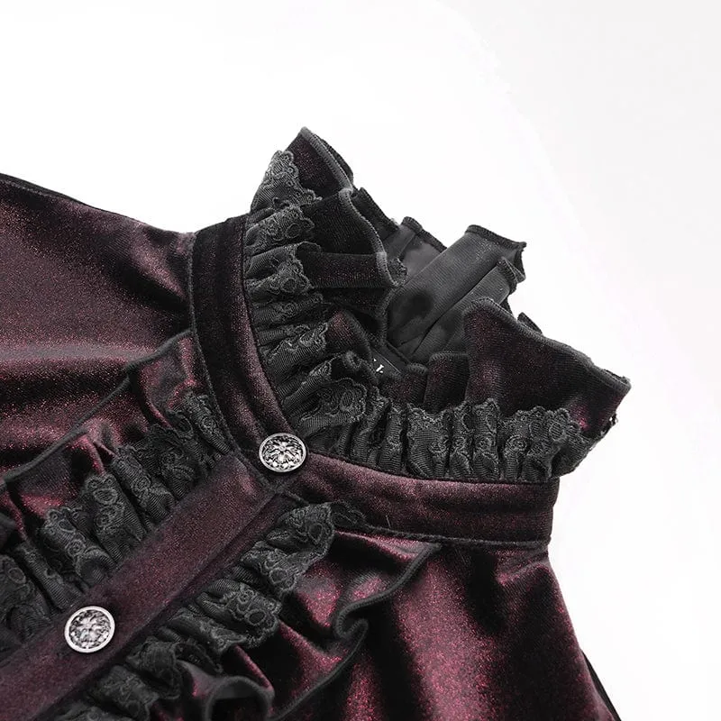 Gothic-Hemd mit ausgestellten Ärmeln, Rüschen und Schwalbenschwanz für Damen Rot