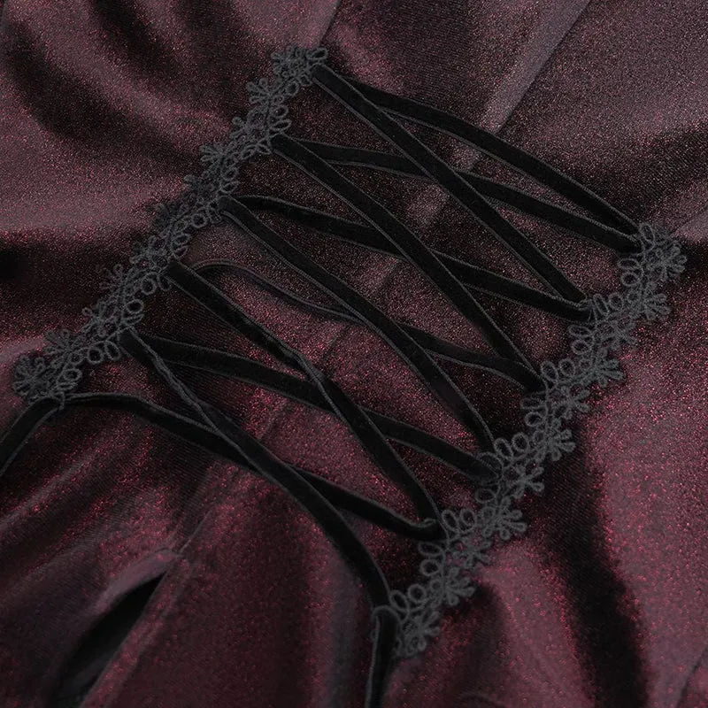 Gothic-Hemd mit ausgestellten Ärmeln, Rüschen und Schwalbenschwanz für Damen Rot