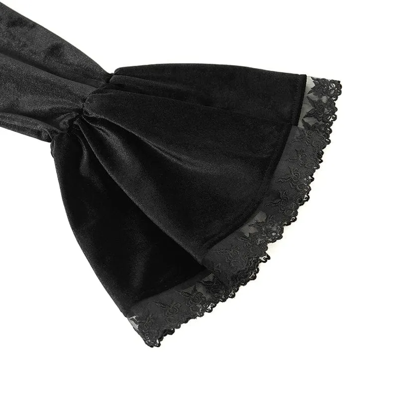 Gothic-Hemd mit ausgestellten Ärmeln, Rüschen und Schwalbenschwanz für Damen in Schwarz