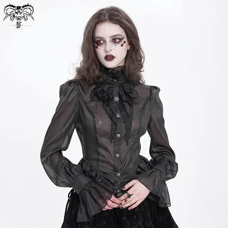 Gothic-Hemd mit Stehkragen, Rüschen und Schwalbenschwanz für Damen