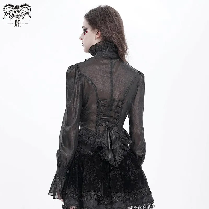 Gothic-Hemd mit Stehkragen, Rüschen und Schwalbenschwanz für Damen