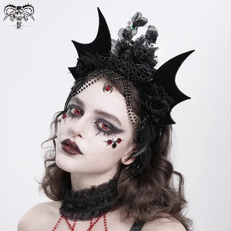Gothic-Kopfbedeckung mit Fledermausflügeln und Rosenfedern für Damen