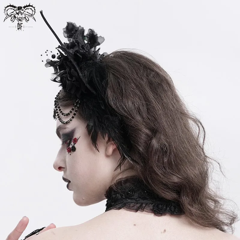 Gothic-Kopfbedeckung mit Fledermausflügeln und Rosenfedern für Damen
