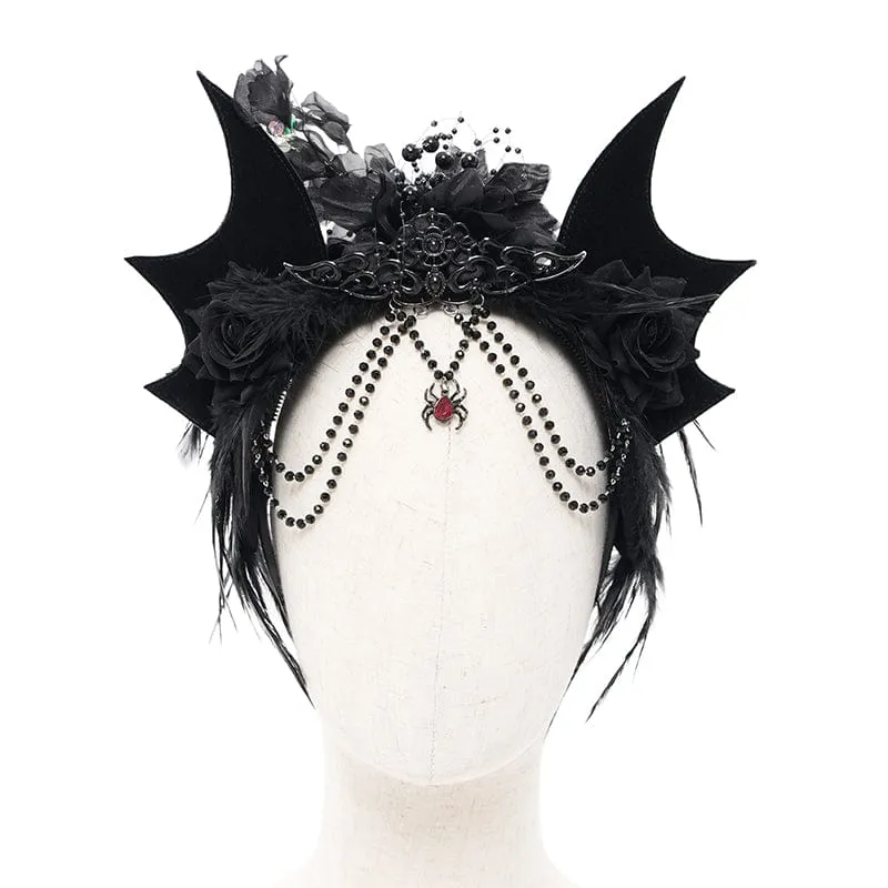 Gothic-Kopfbedeckung mit Fledermausflügeln und Rosenfedern für Damen
