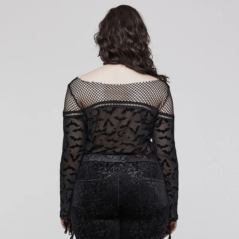 Damen-Gothic-Fledermaus-Mesh-Shirt in Übergröße