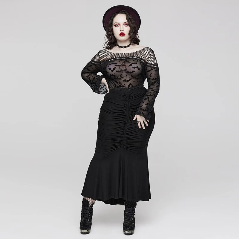 Damen-Gothic-Fledermaus-Mesh-Shirt in Übergröße
