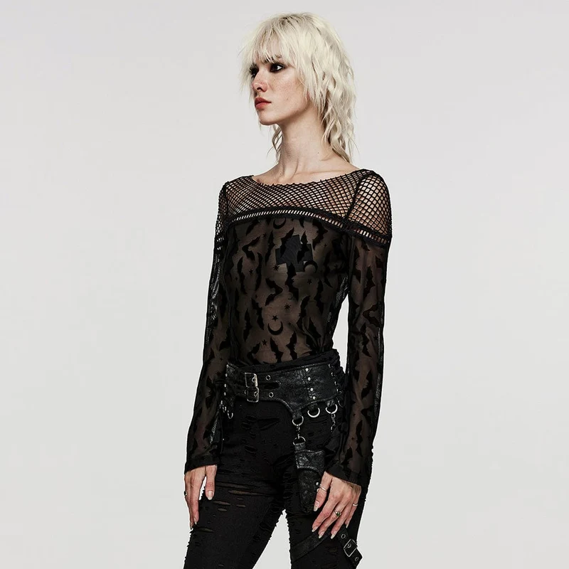 Damen-Gothic-Fledermaus-Mesh-Shirt in Übergröße