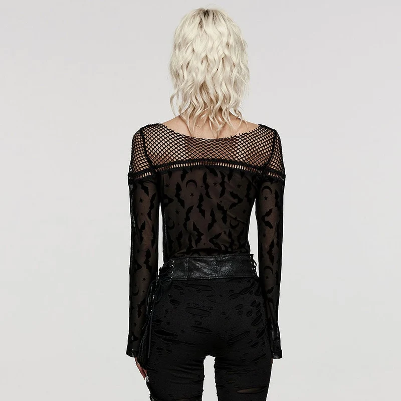 Damen-Gothic-Fledermaus-Mesh-Shirt in Übergröße