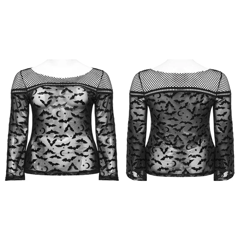 Damen-Gothic-Fledermaus-Mesh-Shirt in Übergröße