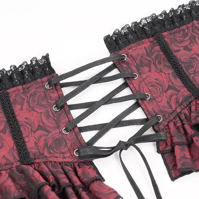 Gothic-Unterbrustkorsett mit Rüschen und Spitze für Damen, Rot