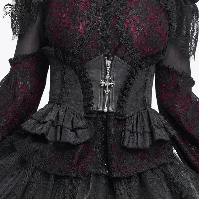 Gothic Unterbrustkorsett mit Rüschen und Spitze für Damen in Schwarz