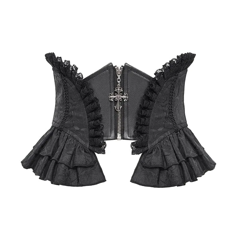 Gothic Unterbrustkorsett mit Rüschen und Spitze für Damen in Schwarz