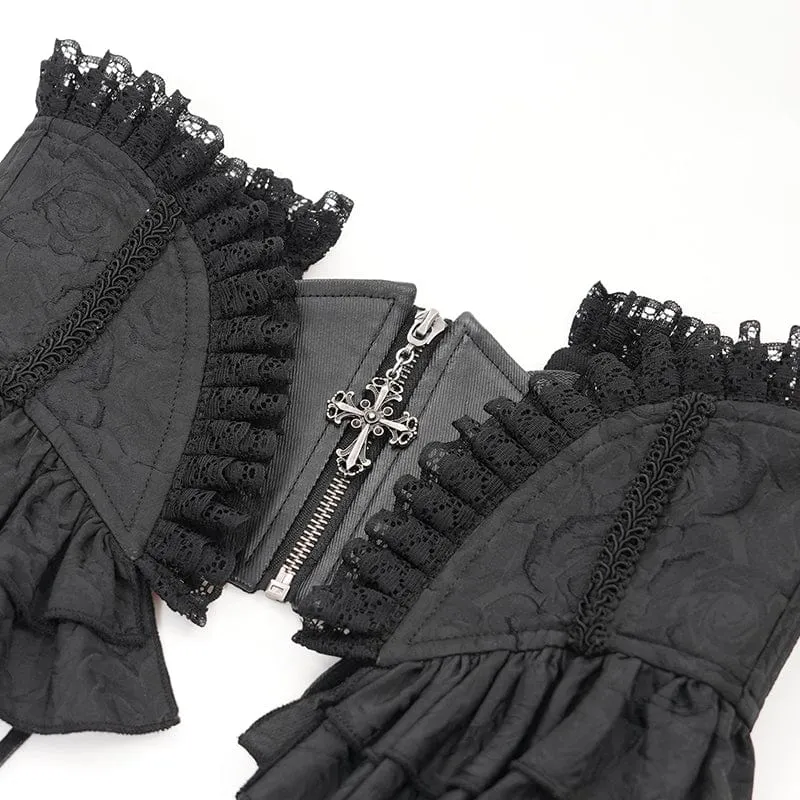 Gothic Unterbrustkorsett mit Rüschen und Spitze für Damen in Schwarz