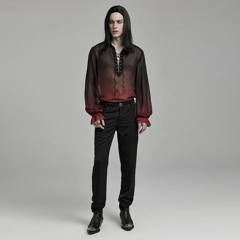Herren-Hemd aus transparentem Chiffon mit Schnürung und Farbverlauf im Gothic-Stil
