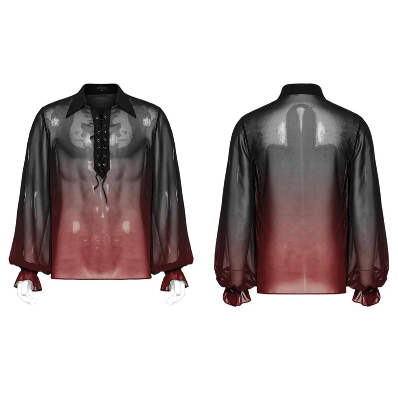 Herren-Hemd aus transparentem Chiffon mit Schnürung und Farbverlauf im Gothic-Stil
