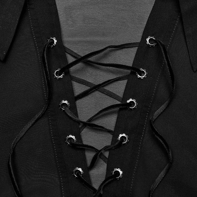 Herren-Hemd aus transparentem Chiffon mit Schnürung und Farbverlauf im Gothic-Stil