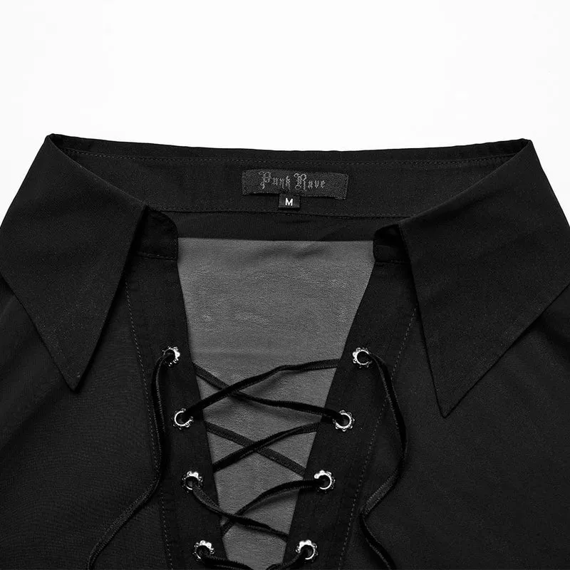 Herren-Hemd aus transparentem Chiffon mit Schnürung und Farbverlauf im Gothic-Stil