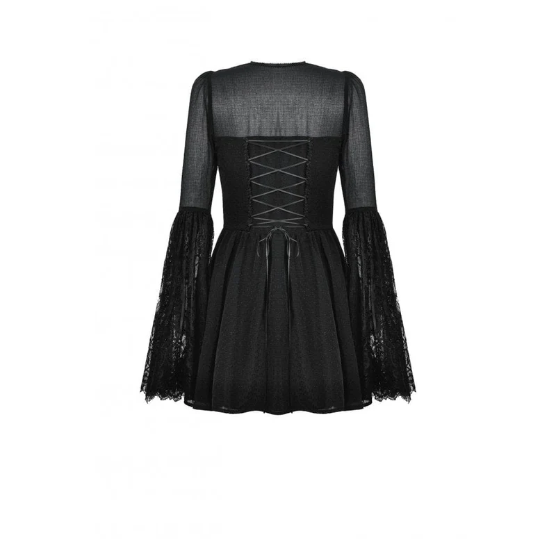 Gothic-Abendkleid mit ausgestellten Ärmeln und Spitzeneinsatz für Damen, Abschlusskleid