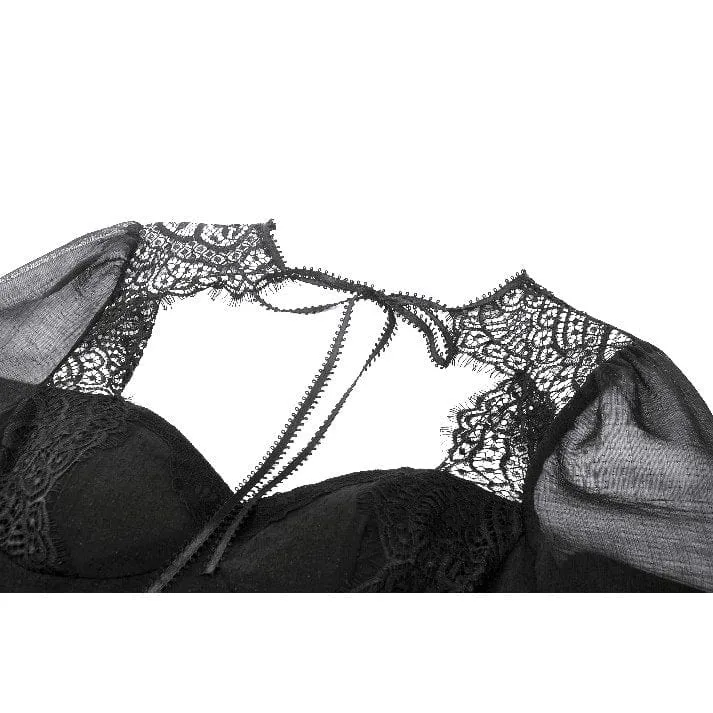 Gothic-Abendkleid mit ausgestellten Ärmeln und Spitzeneinsatz für Damen, Abschlusskleid