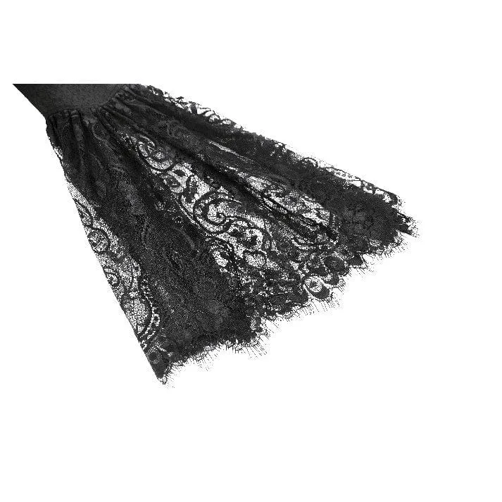 Gothic-Abendkleid mit ausgestellten Ärmeln und Spitzeneinsatz für Damen, Abschlusskleid