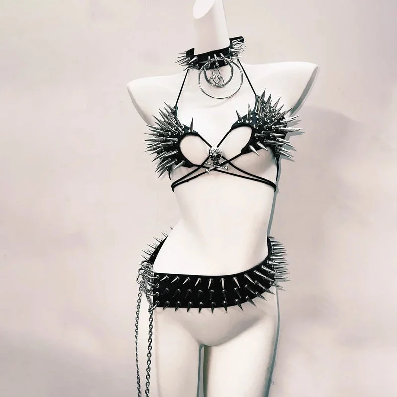 Rhinestone halter self tie skull applique belt top