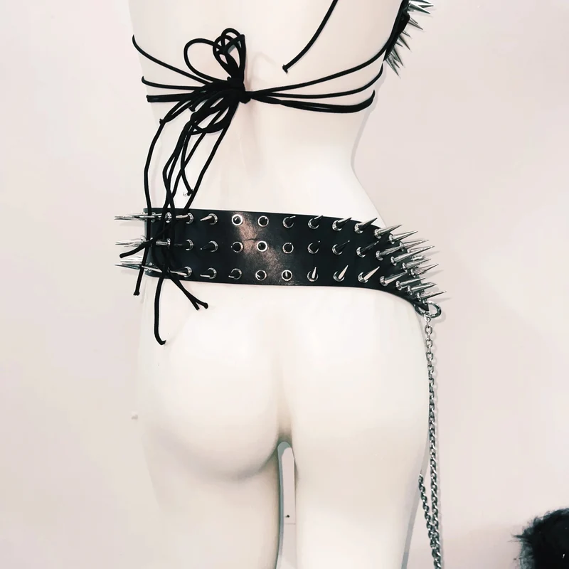 Rhinestone halter self tie skull applique belt top