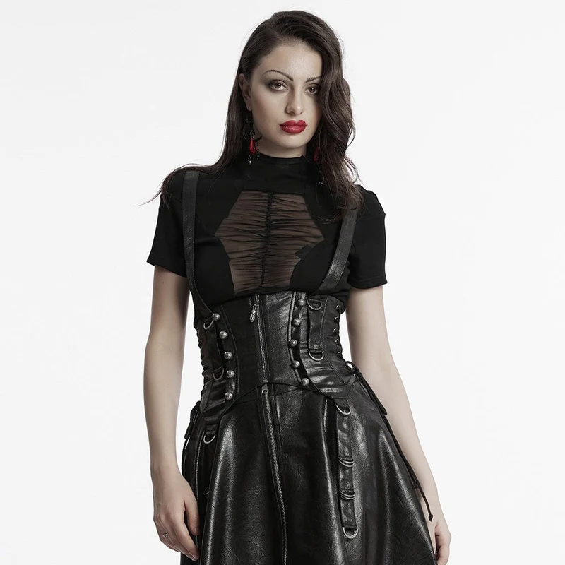 Unterbrustkorsett mit Punk-Riemen und Schnürung für Damen