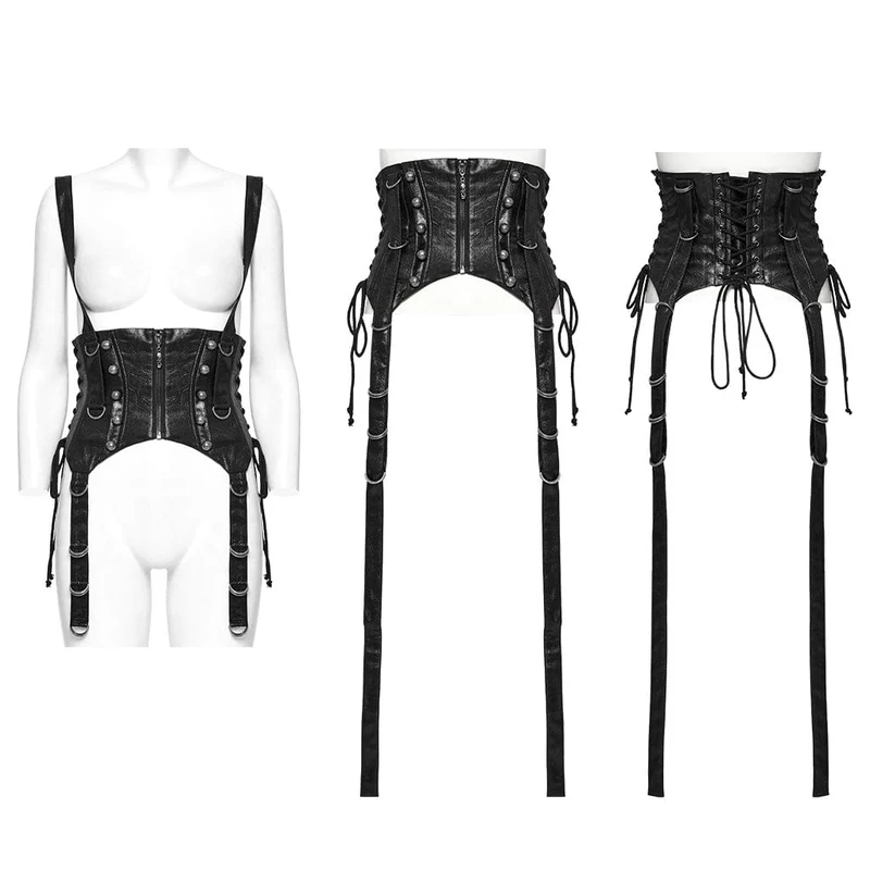 Unterbrustkorsett mit Punk-Riemen und Schnürung für Damen